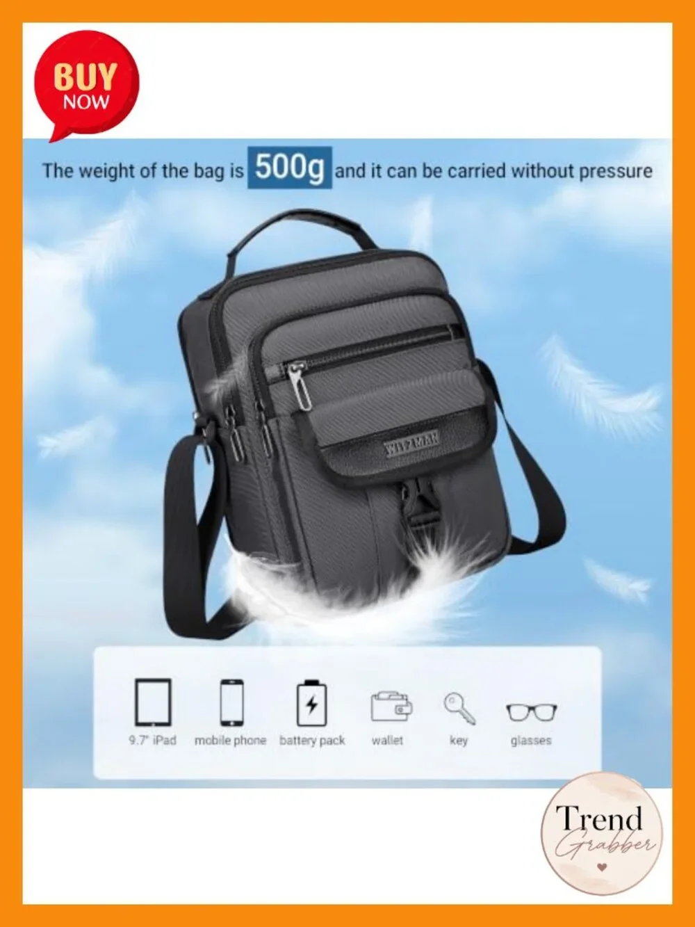 Men's Crossbody Sling Bag Water-Resistant Nylon Travel Messenger with